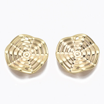 Brass Links, Nickel Free, Flat Round with Ripple Pattern, Real 18K Gold Plated, 14.5x2mm, Hole: 1mm