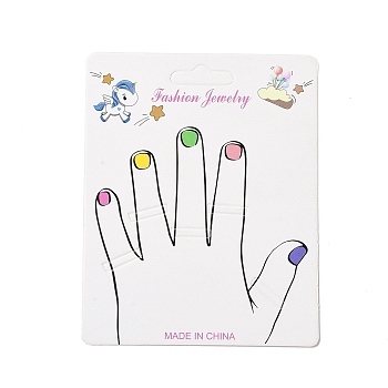 Rectangle Hand Finger Ring Display Cards, Unicorn Pattern, White, 12.55x10x0.04cm
