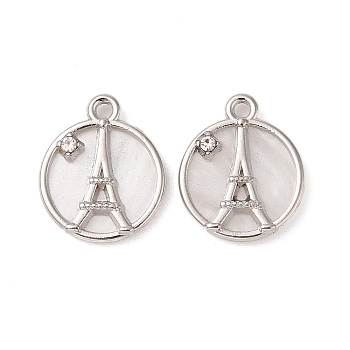 Alloy Acrylic Pendants, Flat Round with Tower, Silver, 16.5x14x3.3mm, Hole: 1.5mm