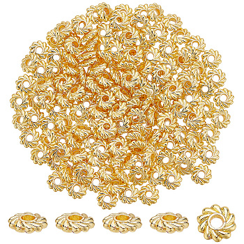 160Pcs Rack Plating Alloy Beads, Long-Lasting Plated, Cadmium Free & Lead Free, Flower, Real 18K Gold Plated, 5x1.5mm, Hole: 1.2mm