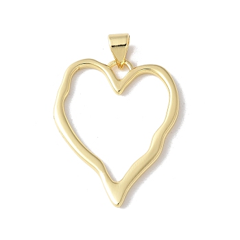 Brass Pendants, Heart Charms, Long-Lasting Plated, Cadmium Free & Lead Free, Rack Plating, Real 18K Gold Plated, 28x22x2mm, Hole: 4x3.5mm