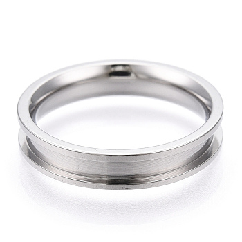 201 Stainless Steel Grooved Finger Ring Settings, Ring Core Blank, for Inlay Ring Jewelry Making, Stainless Steel Color, Inner Diameter: 17mm