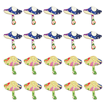 20Pcs 2 Styles Printed Wooden Pendants, Mushroom Charms with Sun/Moon, for DIY Jewelry Decorated Making, Mixed Color, 45x43~45x2mm, Hole: 2mm, 10pcs/style