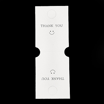 Fold Over Paper Jewelry Display Cards with Hanging Hole, Necklaces and Bracelets Display Cards, Rectangle with Smiling Face Print, White, Finished Product: 70x50x1mm, 14x5x0.05cm, Hole: 13.5mm