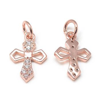 DIY Brass Micro Pave Cubic Zirconia Charms, Cross, Rose Gold, 14.5x9.5x2mm, Hole: 3.5mm