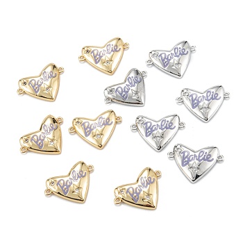 Brass Micro Pave Clear Cubic Zirconia Links Connectors, with Enamel, Heart with Word, Lilac, Mixed Color, 18x13x3mm, Hole: 1mm