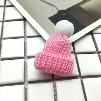 Mini Wool Yarn Knitted Hat, for DIY Doll Accessories, Decorative Hat, Hot Pink, 50x35mm