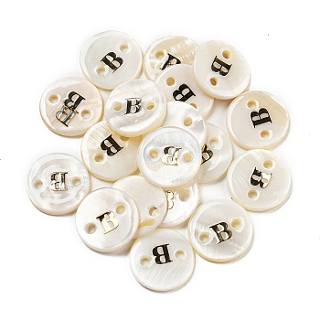Freshwater Shell Buttons, Flat Round , Letter B, 12x2mm, Hole: 1.6mm