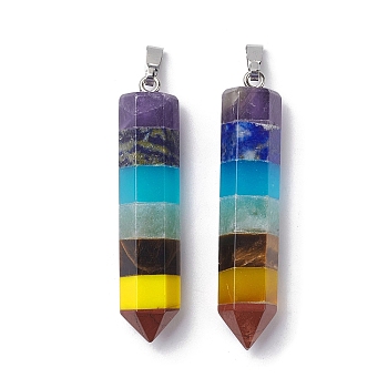 Chakra Gemstone Pointed Big Pendants, Faceted Bullet Charms with Stainless Steel Color Plated Stainless Steel Snap on Bails, 49~51x10x10mm, Hole: 7.8x2.8mm