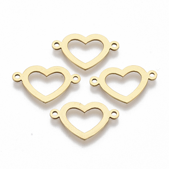 201 Stainless Steel Links connectors, Laser Cut, Heart, Golden, 12x20x1mm, Hole: 1.4mm