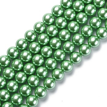 Eco-Friendly Dyed Glass Pearl Round Beads Strands, Grade A, Cotton Cord Threaded, Spring Green, 12mm, Hole: 0.7~1.1mm, about 34pcs/strand, 15 inch