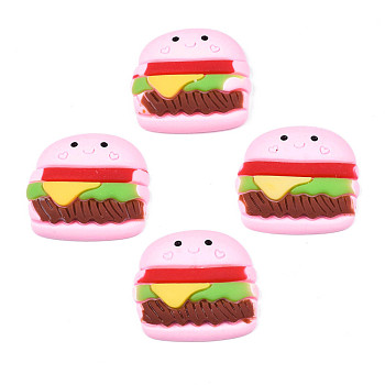 Opaque Resin Decoden Cabochons, Rubberized Style, Imitation Food, Hamburger, Pink, 25~26x27x6~7mm
