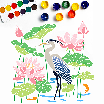 4Pcs 4 Styles PET Hollow Out Drawing Painting Stencils, for DIY Scrapbook, Photo Album, Bird & Fish, Lotus Pattern, 300x300mm, 1pc/style