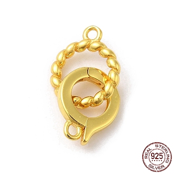 Rack Plating 925 Sterling Silver Fold Over Clasps, Twist Ring, with 925 Stamp, Real 18K Gold Plated, Twist Ring: 10x8x1.5mm, Hole: 1mm, Ring: 9.5x7.5x2mm, Hole: 1mm