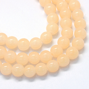 Baking Painted Imitation Jade Glass Round Bead Strands, PeachPuff, 8.5~9mm, Hole: 1.5mm, about 105pcs/strand, 31.8 inch