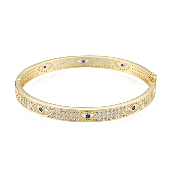 Cubic Zirconia Horse Eye Hinged Bangle, Real 18K Gold Plated Brass Jewelry for Women, Medium Blue, Inner Diameter: 2-1/8x2-3/8 inch(5.5x6cm)