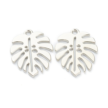 Baking Painted Alloy Pendants, Tropical Leaf Charms, for DIY Accessories, Lead Free & Cadmium Free, Monstera Leaf, WhiteSmoke, 21x17x1mm, Hole: 1.6mm