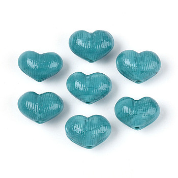 Handmade Lampwork Beads, Heart, Dark Turquoise, 12.5~14x18~18.5x11~12mm, Hole: 1~1.5mm