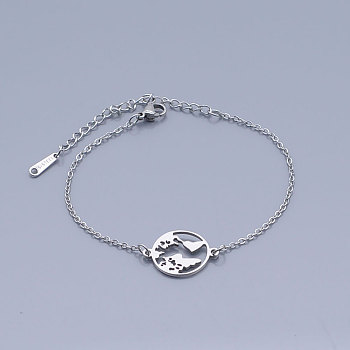 201 Stainless Steel Link Bracelets, with Lobster Claw Clasps, Flat Round, Stainless Steel Color, 6-5/8 inch~6-7/8 inch(16.75~17.3cm)