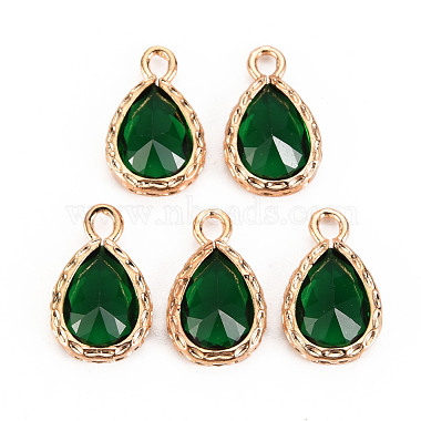 Light Gold Green Teardrop Brass+Glass Pendants