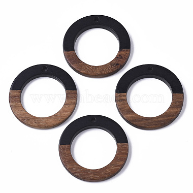 Black Ring Resin+Wood Pendants