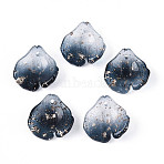 Transparent Glass Petal Pendants, Two Tone, with Gold Powder, Prussian Blue, 17x17.5x6mm, Hole: 1.2~1.4mm(GLAA-T030-05-A)