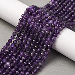 Natural Amethyst Beads Strands, Faceted, Round, 4~4.5mm, Hole: 0.7mm, about 91~93pcs/strand, 15.35~15.51 inch(39~39.4cm)(G-C226-B06-4mm-01)