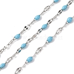 304 Stainless Steel Link Chains, with Spool, with Enamel, Soldered, Golden, Steel Blue, 4~10x2x0.4~2mm, about 32.8 Feet(10m)/roll(CHS-F002-A10-P)