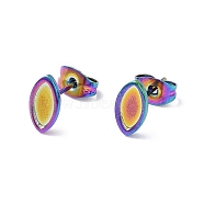 Ion Plating(IP) 304 Stainless Steel Stud Earring Finding, Earring Settings, Horse Eye, Rainbow Color, 9.3x5mm, Pin: 0.8mm, Tray: 7.5x3.4mm(EJEW-I285-02MC)