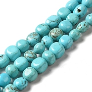 Natural Howlite Beads Strands, Dyed, Cube, Turquoise, 7~10x6.5~8.5x6~7mm, Hole: 1.2mm, about 48pcs/strand, 15.83 inch(40.2cm)(G-C025-16)