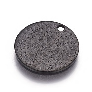 304 Stainless Steel Textured Pendants, Flat Round, Electrophoresis Black, 12x1mm, Hole: 1.4mm(X-STAS-I098-01-12mm-B)