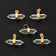 Natural Quartz Crystal Double Terminal Pointed Pendants, Rock Crystal, Faceted Bullet Charm, with Ion Plating(IP) Golden Plated Brass Findings, 9x15~17x7.5mm, Hole: 3.5x2.5mm(G-P481-01G-11)