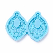 DIY Pendant Silicone Molds, for Earring Making, Resin Casting Molds, For UV Resin, Epoxy Resin Jewelry Making, Oval with Flower, Sky Blue, 44x61x6mm, Hole: 2mm, Inner Diameter: 38x27mm(X-DIY-M028-06)