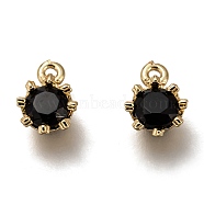 Brass Micro Pave Cubic Zirconia Charms, Flower, Golden, Black, 9x6.5x4mm, Hole: 1.2mm(ZIRC-I051-03G-04)