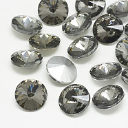 Pointed Back Glass Rhinestone Cabochons, Rivoli Rhinestone, Back Plated, Faceted, Cone, Black Diamond, 16x7.5~8mm(RGLA-T086-16mm-03)