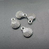 Shell Tibetan Style Zinc Alloy Charms, Cadmium Free & Nickel Free & Lead Free, Antique Silver, 13x10x4mm, Hole: 1mm(PALLOY-ZN48293-AS-RS)