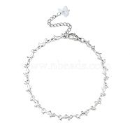 304 Stainless Steel Dolphin Link Chain Anklet, with Natural Aquamarine Chips Charms, Stainless Steel Color, 8-1/4 inch(21cm)(AJEW-AN00559)