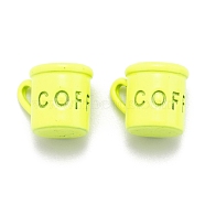 Spray Painted Brass Pendants, Cup with Word Coffee, Yellow, 9x12x8mm, Hole: 3.5x1.5mm(KK-P196-D01)