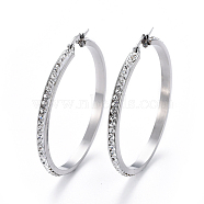 304 Stainless Steel Big Hoop Earrings, with Polymer Clay Rhinestone, Crystal, Stainless Steel Color, 47x46x3mm, Pin: 0.7x1mm(EJEW-L232-036E-P)