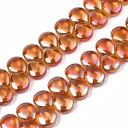 Electroplate Glass Beads Strand, AB Color, Teardrop, Coral, 10x12x5mm, Hole: 0.8mm, about 82~99pcs/strand, 16.93 inch~ 23.23 inch(43~59cm)(X-EGLA-S188-27-B01)