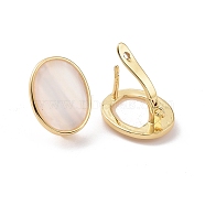 Rack Plating Brass Hoop Earring Findings with Latch Back Closure, with Shell and Vertical Loops, Oval, Cadmium Free & Lead Free, Long-Lasting Plated, Real 18K Gold Plated, 18x14x11.5mm, Hole: 1.4mm, Pin: 1mm(KK-C245-06G)