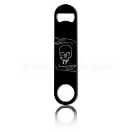430 Stainless Steel Bottle Openers, Laser Cut, Rectangle, Skull, 178x40x2mm(AJEW-WH0259-016)