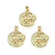Rack Plating Real 18K Gold Plated Brass Pendants, with Cubic Zirconia, Long-Lasting Plated, Lead Free & Cadmium Free, Sun, Clear, 23x20x2.5mm, Hole: 3.5x5mm(KK-B077-25G)