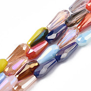 Electroplate Glass Beads Strands, AB Color Plated, Faceted, Teardrop, Colorful, 9x4mm, Hole: 0.7mm, about 70pcs/strand, 26.77 inch(68cm)(EGLA-N006-044)