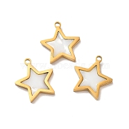Ion Plating(IP) 304 Stainless Steel Star Charms, with Shell, Golden, 15x14x2mm, Hole: 1.2mm(STAS-A080-11G)