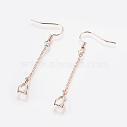 Brass Earring Hooks, with Ice Pick Pinch Bails and Twisted Chains, Long-Lasting Plated, Lead Free & Cadmium Free, Rose Gold, 53x6x3mm, 21 Gauge, Pin: about 0.7mm(KK-I618-26RG-RS)