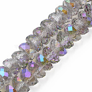 Electroplate Transparent Glass Beads Strands, Faceted, Half Round, Violet, 9x5mm, Hole: 1.6mm, about 75pcs/strand, 16.14 inch(41cm)(X-EGLA-N002-37-C02)