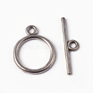 Tibetan Style Toggle Clasps, Lead Free & Cadmium Free & Nickel Free, Rondelle, Antique Silver, Size: Ring: about 15mm in diameter, 2mm thick, hole: 2mm, Bar: 21mm long, hole: 2mm(TIBEP-A12208-S-FF)