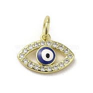 Brass Micro Pave Cubic Zirconia Charms, with Enamel, with Jump Ring, Real 18K Gold Plated, Evil Eye, Midnight Blue, 10.5x14.5x2.5mm, Hole: 3.6mm(KK-E092-07G-04)