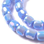 Electroplate Opaque Glass Beads, Faceted Barrel, Cornflower Blue, 10x10mm, Hole: 1mm(GLAA-F108-10A-03)